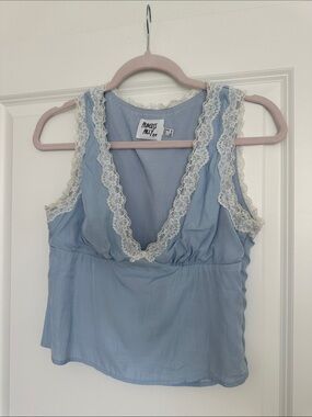 Princess Polly Powder Blue Lace-Trim V-Neck Cami